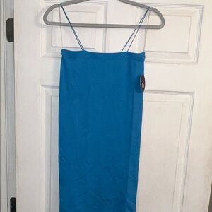 Rainbow Bright Blue Spaghetti Strap Mini Dress